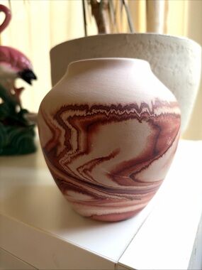 Vintage Nemadji Pottery Vase  Native American Hand Painted Kiln Fired 5.5”